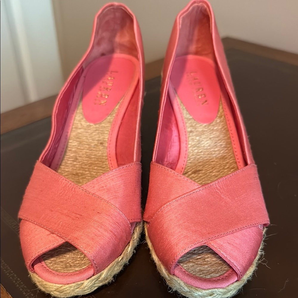 Ralph Lauren Pink Espadrille Shoes with Peep-Toe Design Size 8